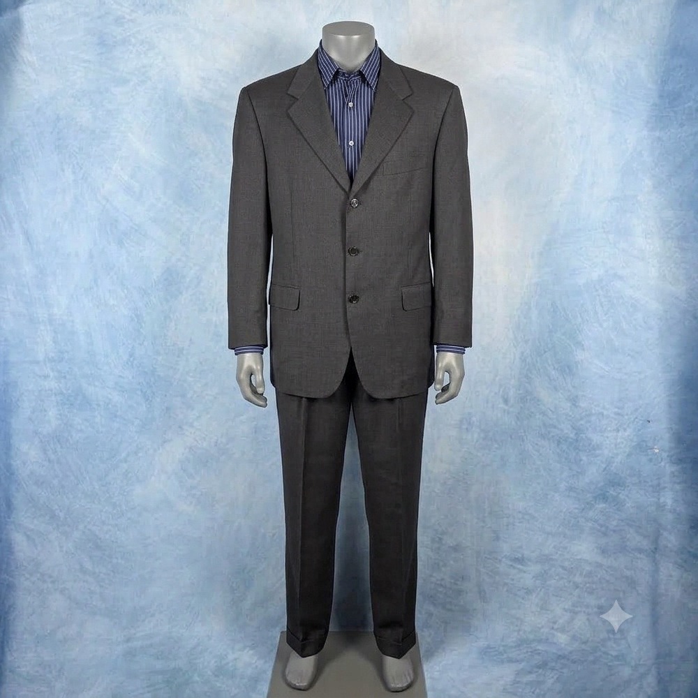 Canali Mens Wool Silk Suit Charcoal Grey 3 Button Pleated Pants Made Italy 50R